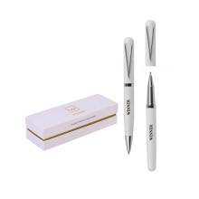 White Lacquer Chrome Trim Personlized Pen Executive Office Business Metal Ball Pen Roller Pen With Gift Box